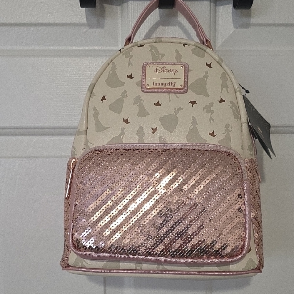 Disney Princess Loungefly Backpack with Rose Gold Sequins
